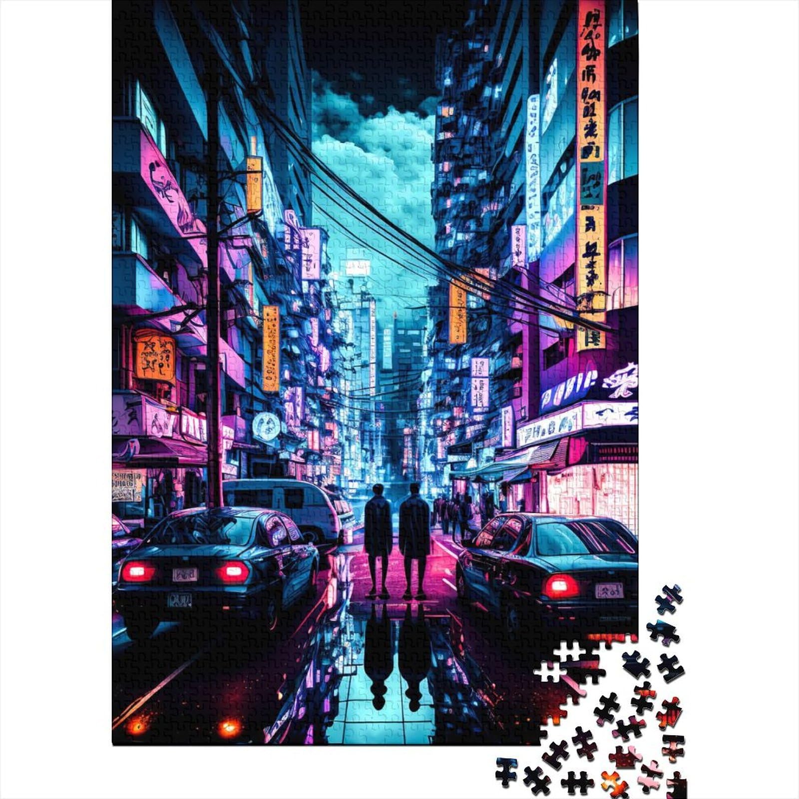 500 Teile für Erwachsene, schwierige Puzzles, Tokio, Japan, Neon-Puzzles für Erwachsene, Teenager, interessante Puzzles zur Stressreduzierung (Größe 52x38cm)