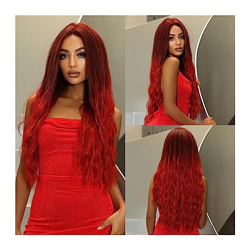 Perücken Cosplay Tägliche Naturhaarperücke Hitzebeständige Faser Weinrote synthetische Perücken Burgunderrote lange gewellte Perücken mit Pony for schwarze Frauen Damenperücke(Wig LC2043-1)