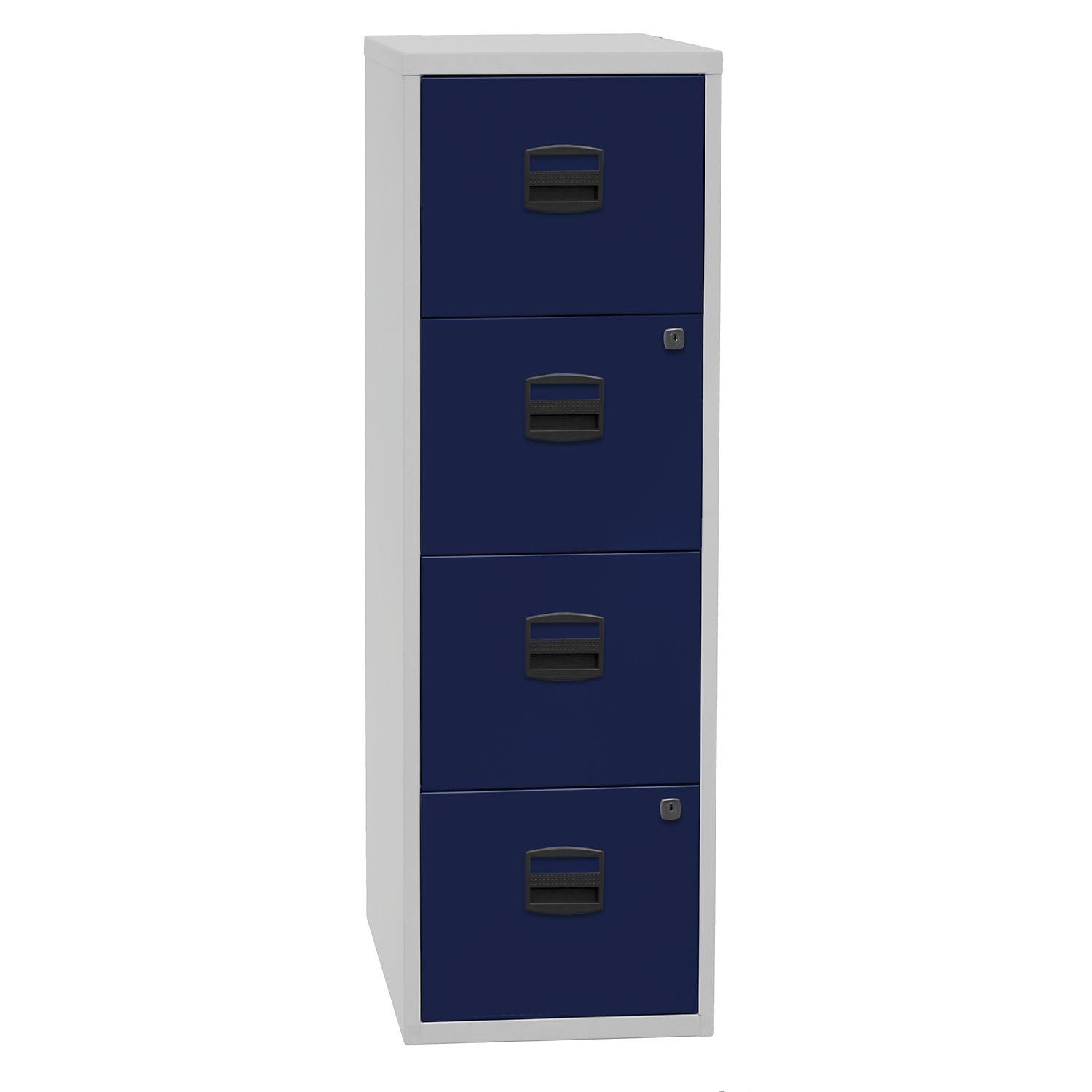 Bisley Home Hängeregistraturschrank PFA, 4 HR-Schubladen, Metall, 505 Korpus Lichtgrau, Fronten Oxfordblau, 40 x 41.3 x 132.1 cm