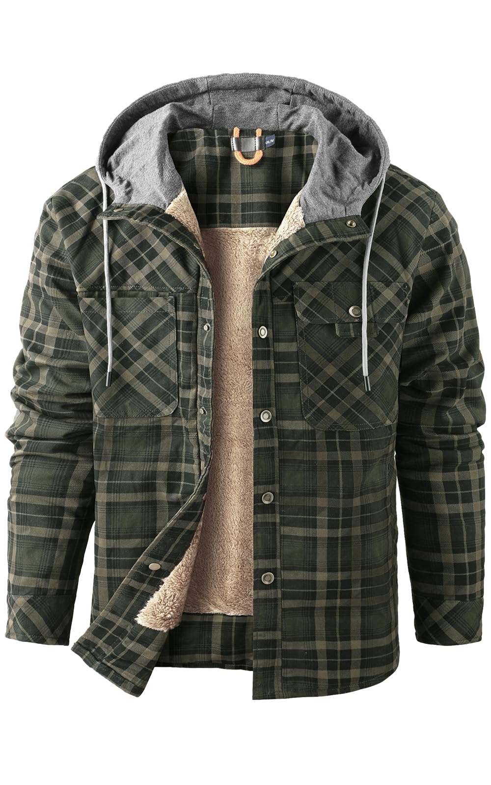 Mr.Stream Herren Thermohemd Flanellhemd Winterjacke Fleecefutter schützendem Innenfutter Holzfällerhemd Arbeitshemd Hoody 3252 Green 2XL