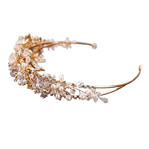 AIHEDOUJ Vintage Gold Kristall Braut Tiara Krone Blume Strass Haarbänder für Hochzeit Haarschmuck Schmuck Stirnbänder