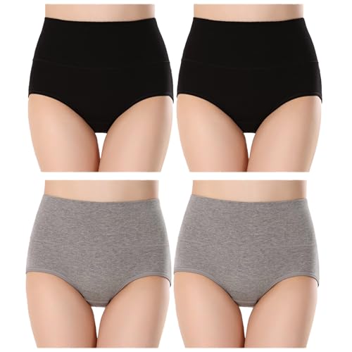 CSHE Unterhosen Damen,4er Pack Hohe Taille Slips Bequeme Frauen Unterwäsche Stretch Atmungsaktiv Panty Weich Hipster Panties Frauen Höschen Sexy