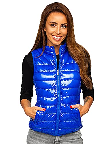 BOLF Damen Weste Stehkragen Steppweste Bodywarmer Daunenweste Reißverschluss Weste Ärmellose Sportweste Zip Wärme Freizeit Outdoor Style R0107A Blau L [U1U]