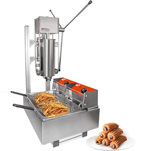 lwjunmm Neueste Commerical Mannual Churro Maker Maschine 6L Edelstahl Spanisch Churro Maker Maschine Multifunktion Churro Maker Kits Body+Stand +Fryer r+Düsen,B