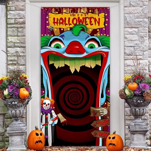 Fotografie Hintergrund Clown Halloween Dekor Tür Gruselig Karneval Banner Böser Zirkus Eingang Abdeckung Für Halloween Party Hintergrund 300x200cm