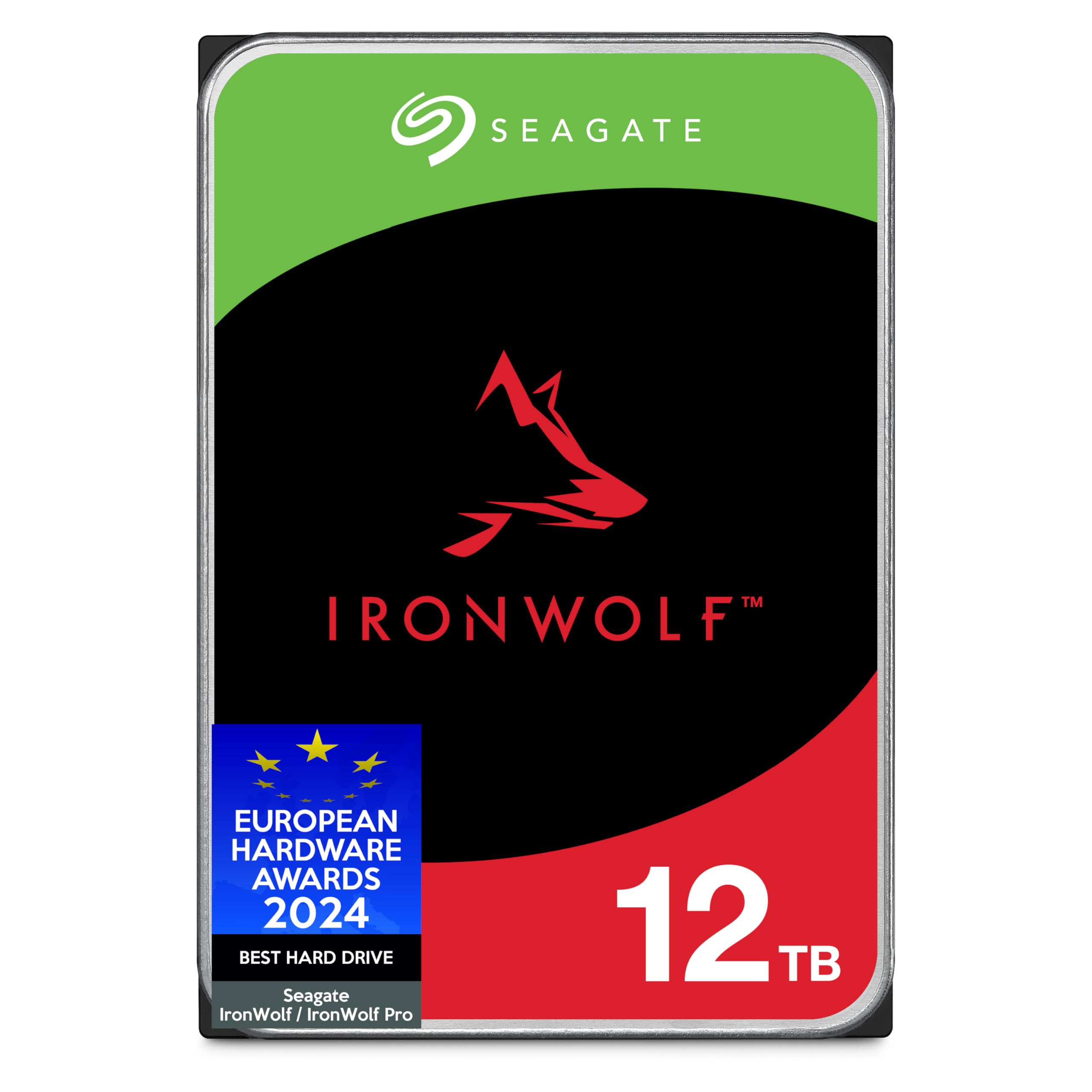 Seagate IronWolf, NAS interne Festplatte 12TB HDD, 3.5 Zoll, 7200 U/Min, CMR, 256 MB Cache, SATA 6GB/s, silber, FFP, inkl. 3 Jahre Rescue Service, Modell: ST12000VNZ008