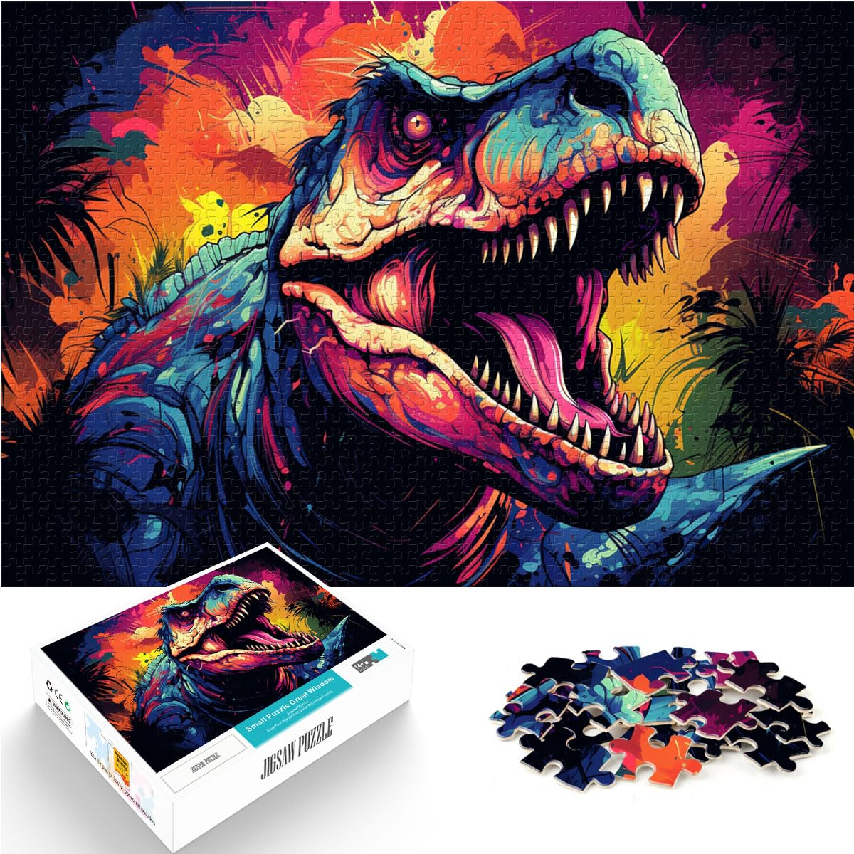 Puzzles für farbenfrohe Fantasie-Dinosaurier, 1000 Puzzles für Erwachsene, 1000 Teile, Holzpuzzle als Geschenk für die ganze Familie, 1000 Teile (50 x 75 cm)