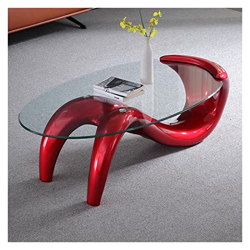 Couchtisch Wohnzimmertisch Ovaler Couchtisch aus gehärtetem Glas, L35.4inches Beistelltisch Center Tea Sofa Table for Wohnzimmer, Wohnzimmer, Home Office Decor, einfache Montage für Wohnzimmer(Red)