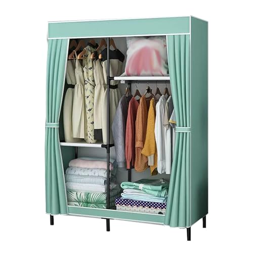 ZHANGshouf Kleiderschrank, Canvas-Garderobe für Schlafzimmer, Kleiderschrank-Aufbewahrungsorganizer mit Kleiderstange, Regalen, faltbarem Kleiderschrank,Grün-106x45x170CM