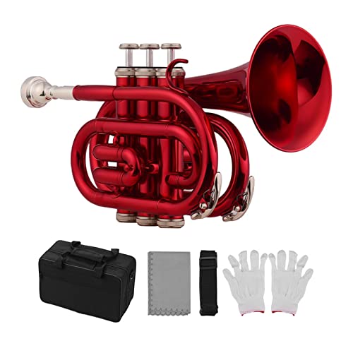 ZENGXUE Mini-Taschen-Trompete BB Flaches Messingmaterial-Windinstrument Standard-Trompetenset (Color : Crimson)