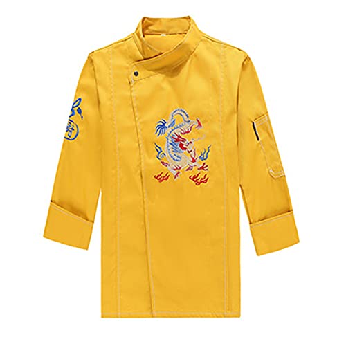 Kochjacke Unisex Kochjacke Damen Kochjacke Herren Langärmelig Männer Koch Bedienung Hotel Arbeitskleidung Hohe Qualität Restaurant Zweireihig Frauen Koch Uniform Kochjacke ( Color : Yellow , Size : A(