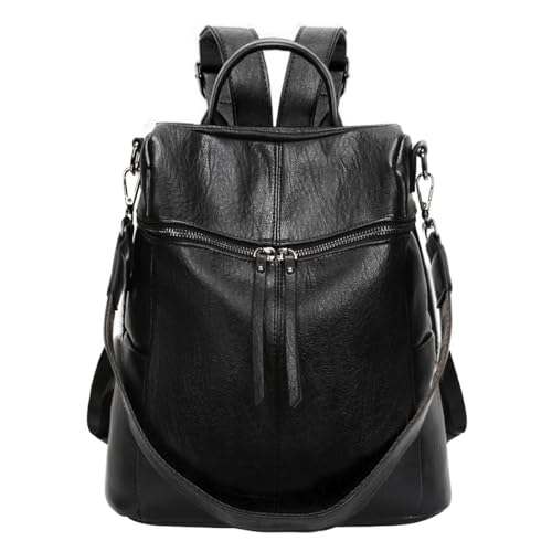 Leathario Rucksack damen klein, Rucksack Anti diebstahl aus Veganem Leder, Schultertasche Handtasche Cityrucksack für Frauen Mädchen Elegant für Reise Freizeit Einkauf Arbeit Achwarz