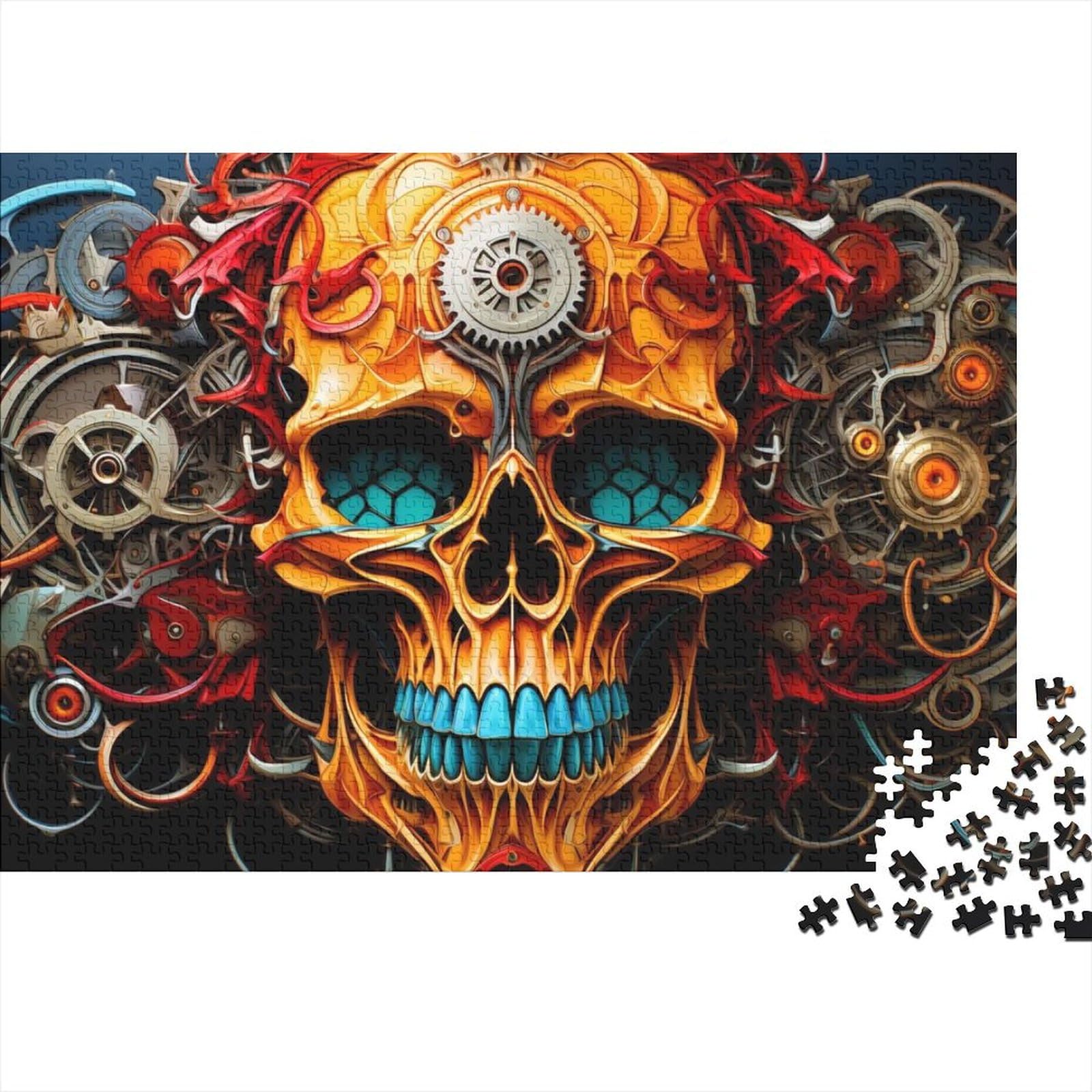 Art Skull Holzpuzzle für Erwachsene und Teenager, 1000 Teile für Erwachsene, schwierige Puzzles, interessante Puzzles zur Stressreduzierung (Größe 75x50cm)