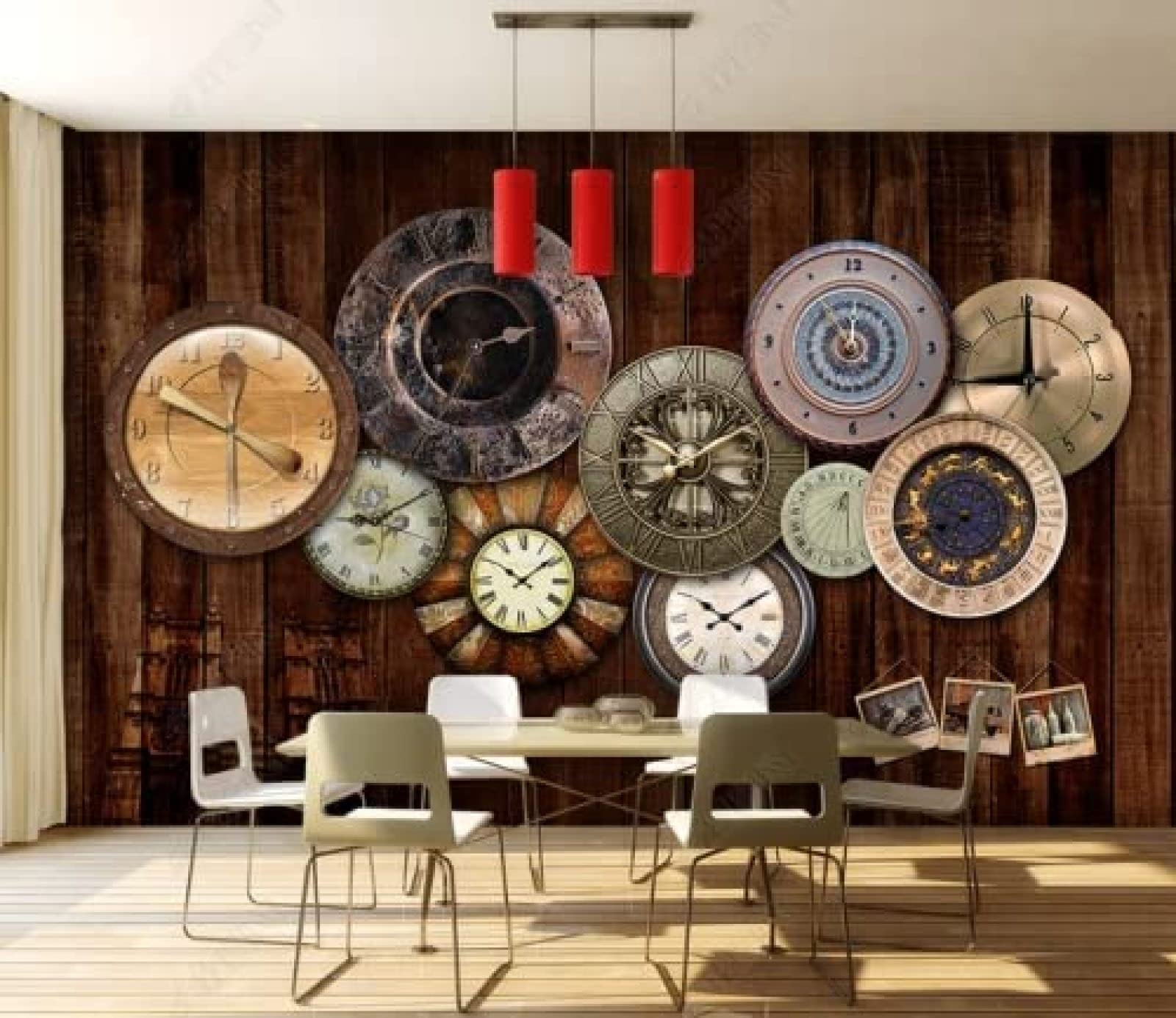 Tapete Holzbrett Retro Uhr Bar Kaffee Werkzeuge Hintergrund Wandmalerei Tapeten Wohnkultur Fototapete 3D Effekt Wohnzimmer Schlafzimmer Kinderzimmer-150Cm×105Cm