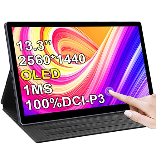 Magedok OLED Portable Monitor 2k 13.3'' Monitor Touchscreen, USB C Mobiler Monitor,54000:1, QHD 100% DCI-P3 1Ms Tragbarer Monitor für Laptop, PC, Game Consoles, etc