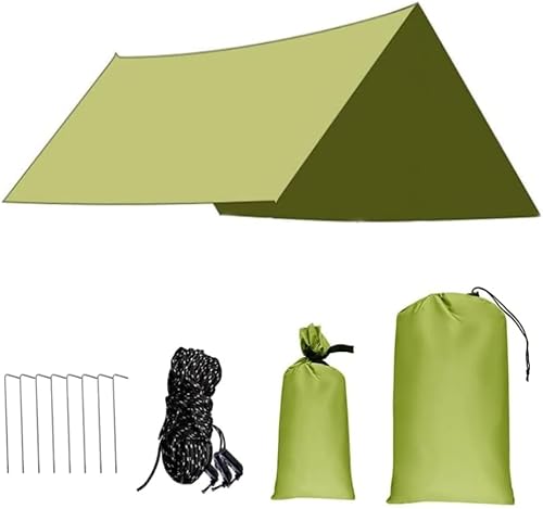 LangRay Zeltplane Wasserdicht, 3m x 3m Camping Tarp Ultraleicht Hängematte Sonnensegel wasserdichte Zeltunterlage Oxford-Plane 2000mm Regenschutz Sonnenschutz für Outdoor Reisen Strand, Grün