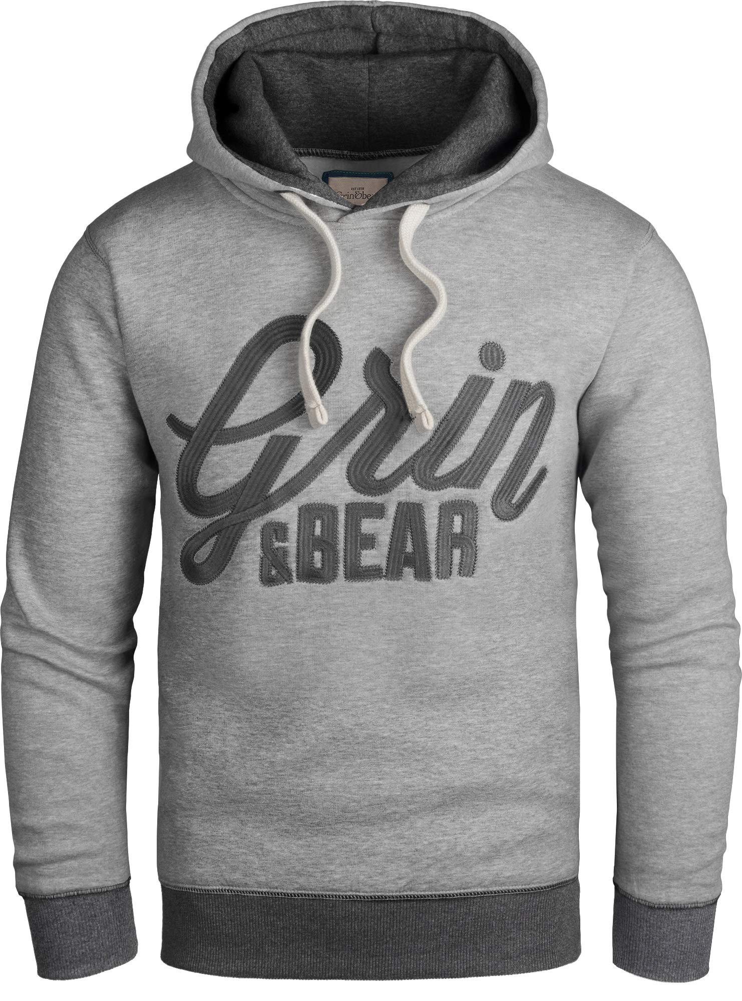 Grin&Bear Slim fit Signatur Logo Jacke Kapuze Hoodie Sweatshirt Kapuzenpullover, grau meliert, L, GEC469