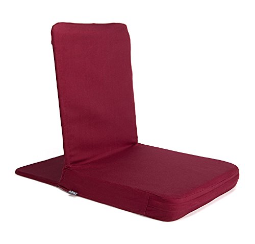 MANDIR Bodenstuhl mit gepolsterter Rückenlehne, Meditationsstuhl mit extra-dickem Sitzkissen (XL, wein-rot)