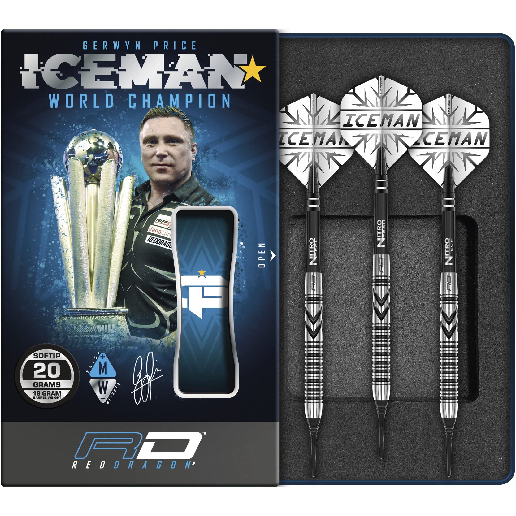 RED DRAGON Gerwyn Price Thunderbolt 18 g Laufgewicht / 20 g Vollgewicht Softip Premium Tungsten Darts Set mit Flights und Stems