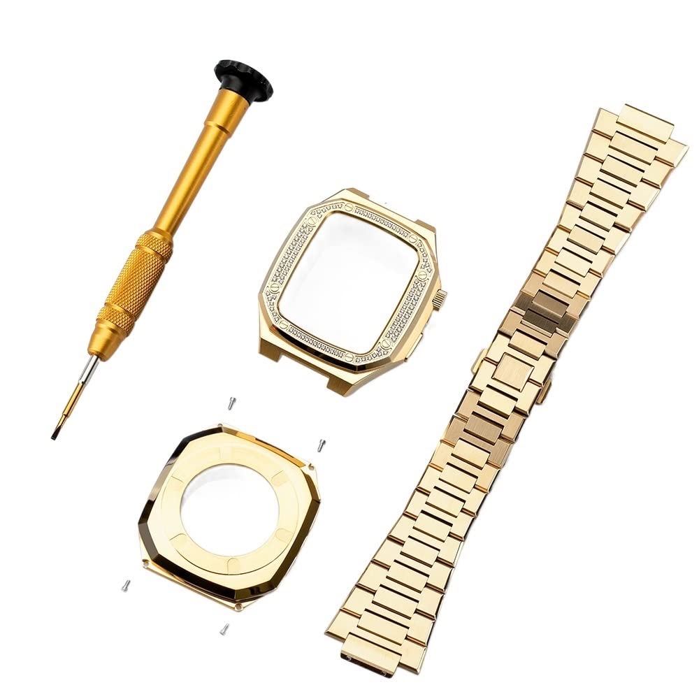 KANUZ Luxus-Modifikationsset für Apple Watch Band Serie 8, 7, 45 mm, 6, 5, 4, SE, 44 mm, Mod-Set, Metall, Stahl, für iWatch-Lünette, Gehäuse (Farbe: Gold, Größe: 41 mm)