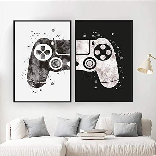 Poster Drucke Aquarell Jungen Spiel Gamepad Illustration Spiel Wandkunst Bild Joystick Leinwand Gemälde für Kinderzimmer Dekor 50x70cmx2pcs Rahmenlos