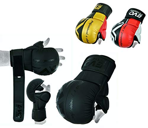 EVO Maya Rindsleder MMA Ringen Handschuhe UFC Käfigkampf Sparring Handschuhe Training - Schwarz & Rot, X-Large