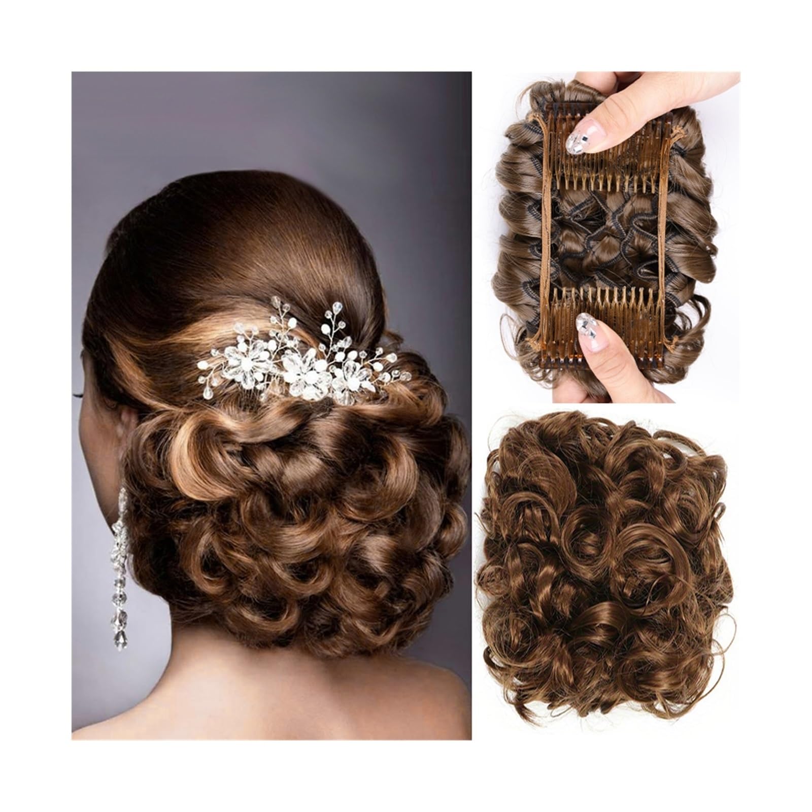 Haarteile Haarknoten Kurze, unordentliche, lockige Haarknotenverlängerung, leicht dehnbare Haarkämme, Clip-in-Pferdeschwanzverlängerung, Haargummi, Chignon-Tablett, Pferdeschwanz Brötchen Haare(Q1-6A)