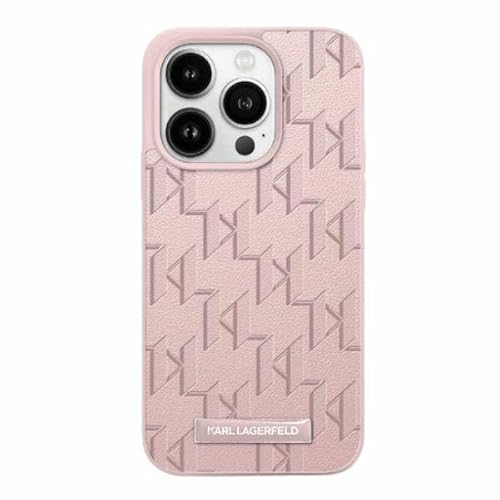 CG MOBILE Karl Lagerfeld KLHMP15XPKHPORPP Hülle für iPhone 15 Pro Max 6.7" hardcase Rosa Leather Monogram Metal Logo