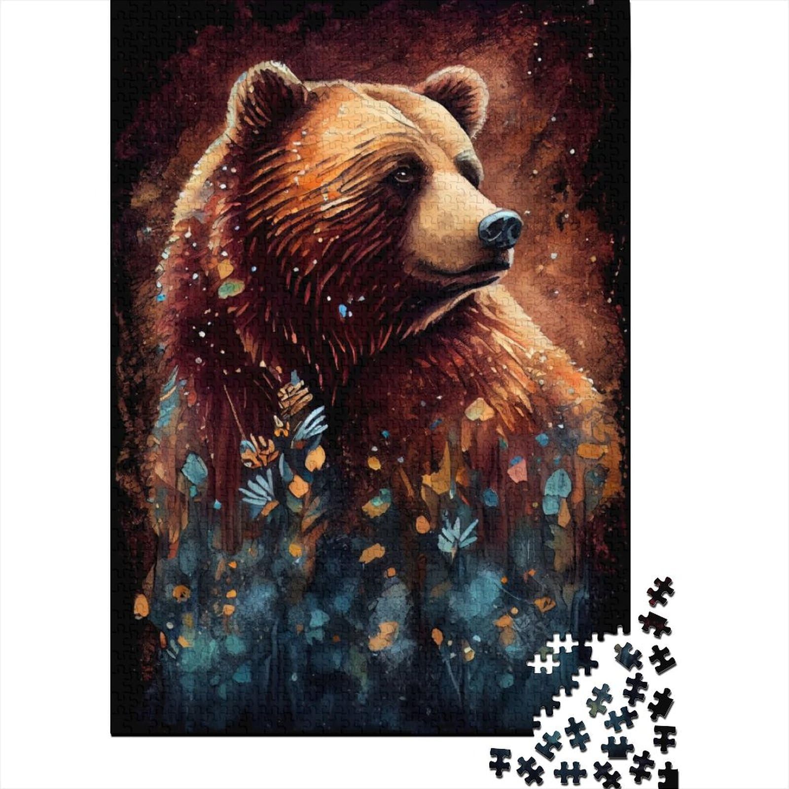 Kunstpuzzle für Erwachsene, 1000 Teile, Braunbär-Tuschemalerei-Puzzle für Erwachsene und Jugendliche von Lernspielen, Heimdekorationspuzzle. 75 x 50 cm