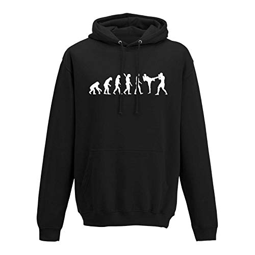 Hoodie Evolution Kickboxen Kampfsport Karate Boxen MMA 13 Farben Herren XS - 5XL Kampfkunst Muay Thai Jiu Jitsu Taekwondo Cage-Fight, Größenauswahl:XL, Farbauswahl:schwarz - Logo weiss