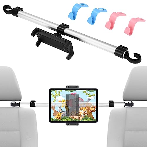 Birshe Metal Tablet Holder Car Headrest, Anti-Shake Tablet Holders Car mit 4 Autositzhaken, Universal Adjustable Car Tablet Holde for 4.5-13In iPad Mini Air Pro 12.9 11, Switch Smartphone Kindle