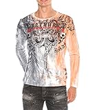 Cipo & Baxx Herren Langarmshirt Longsleeve Sweatshirt Sweater Pullover Print mit Batik Waschung Puder-Anthracite L