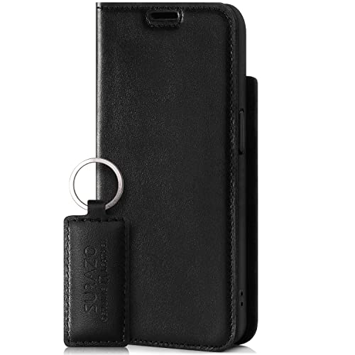 SURAZO Smart Magnet Handyhülle für Apple iPhone 13 – Premium Echtleder Hülle Schutzhülle mit [Kartenfach, RFID Schutz] – Klapphülle Wallet case Handmade in Europe (Costa Schwarz)