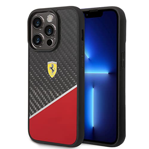 CG MOBILE Ferrari Schutzhülle für iPhone 14 Pro in Rot/Silber Bi-Material Hülle, Carbon & Polycarbonat Hülle, langlebig & kratzfest mit einfachem Snap-on, Stoßdämpfung & Signature Logo