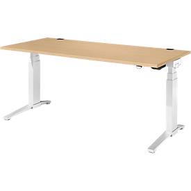 Schäfer Shop Genius Schreibtisch PLANOVA ERGOSTYLE, elektrisch höhenverstellbar, Rechteck, C-Fuß, B 1800 x T 800 x H 645-1305 mm, Ahorn/weiß