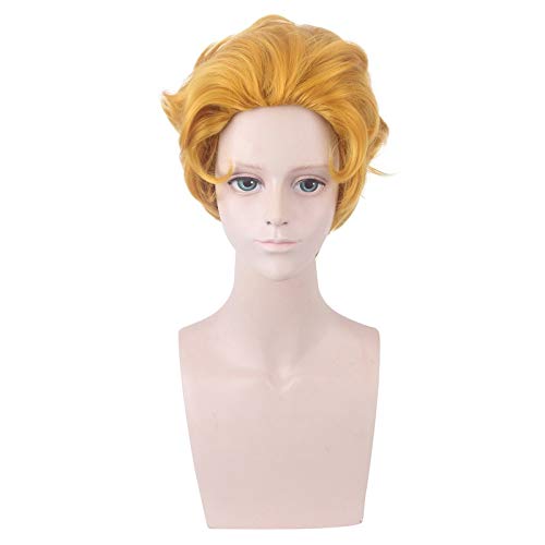 LINLINCD Cosplay wig JOJOs bizarres Abenteuer Kira Yoshikage Goldene kurze Perücke Cosplay Kostüm Hitzebeständige synthetische Haare Karneval Party Perücken