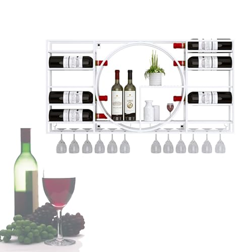 HSJFS Metall Wein Rack Bar Regale Wand Montiert Mit Hängendem Wein Glas Speicher Rack Mini Bar Liquor Schrank Bar Flasche Display Regal Whiskey Regal Küche Lagerung Für Küche Esszimmer Bar Dekoration/