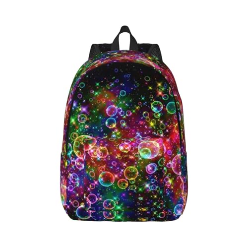 Wurton Unisex Bunte Regenbogen Druck Sterne Rucksack Niedlicher Rucksack Für Reisen Sport Ästhetische Lässige Rucksack, Schwarz , M