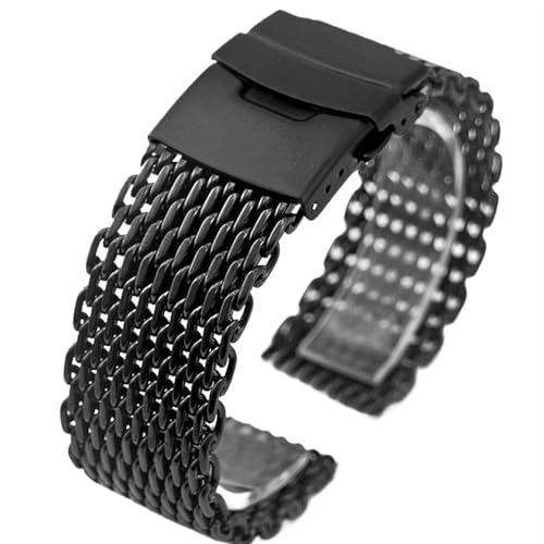 THBGTCNQ 18 20 22 24 mm Mesh-Armband aus massivem Edelstahl, verstellbares Armband for Smartwatch, Quarzuhr, Herrenarmband, Uhrenzubehör(Black,20mm)