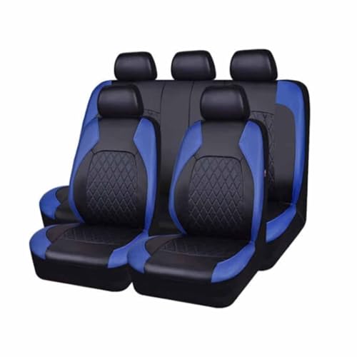 Auto Sitzbezüge Sets Für Peugeot 207 CC (WD) Cabrio 2007-2015, 9 Stück Leder Set Sitzbezug Komplett-Set wasserdichte Autositzschoner Zubehör,C/9pcs Set Blue