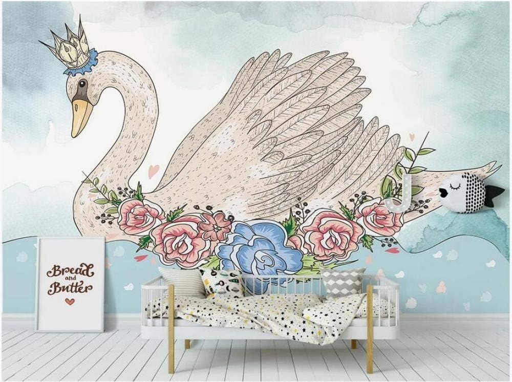 Schwan Blaue Blumen Rosa Blumen 3D Tapete Poster Restaurant Schlafzimmer Wohnzimmer Sofa TV Dekorative Wand-150cm×105cm