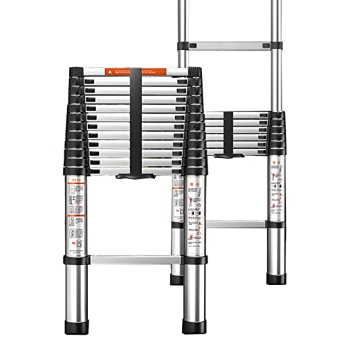 RASOANOA Ausziehleitern 7M/6M/5M/4M/3M/2M Teleskopleiter, Aluminium-Multifunktions-Ausziehleiter Maximale Belastung 330 Pfund/150 Kg für Haus-/Gebäudewartung/Silber/5,5M/18Ft Ambitious