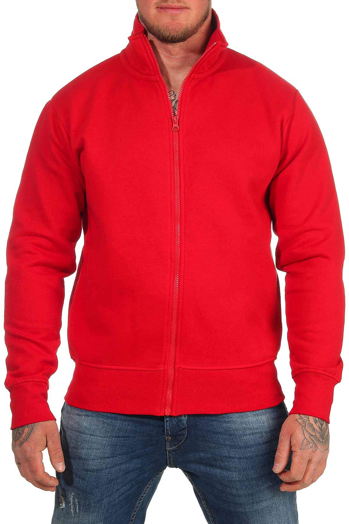 Happy Clothing Herren Sweatjacke ohne Kapuze Zip-Jacke Reißverschluss mit Kragen, Größe:XXL, Farbe:Rot