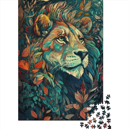 Abstrakter Löwe Holzpuzzle für Teenager Geschenke Schwierige, anspruchsvolle Puzzles mit 1000 Teilen ganze Familie und die 75x50cm