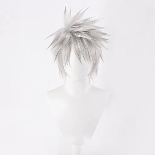 WCCNKK Wig Anime Cosplay Perücke for Hatake Kakashi Cosplay Perücke Silbergraues Kurzes Haar Rollenspiel Perücke, Mit Perückenkappe, Anime-Geschenk, Perfekt Für Halloween-Partys