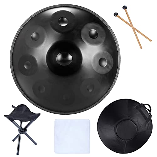 22 Zoll Professionelle Hand Steel Drum, Handpan Drum Instrument in d-Moll, 432 Hz Steel Hand Drum, mit Handpan-Ständer Handpan-Etui Schlägeln und staubfreiem Tuch, Handpan-Trommelinstrument