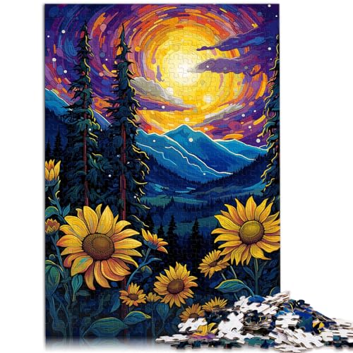 Puzzles Sonnenblumen unter Nachtlicht Puzzles 1000 Teile Holzpuzzle Entspannungspuzzle Spiele-Denkspiel Familienpuzzlespiel Geburtstagsgeschenke （50x75cm）