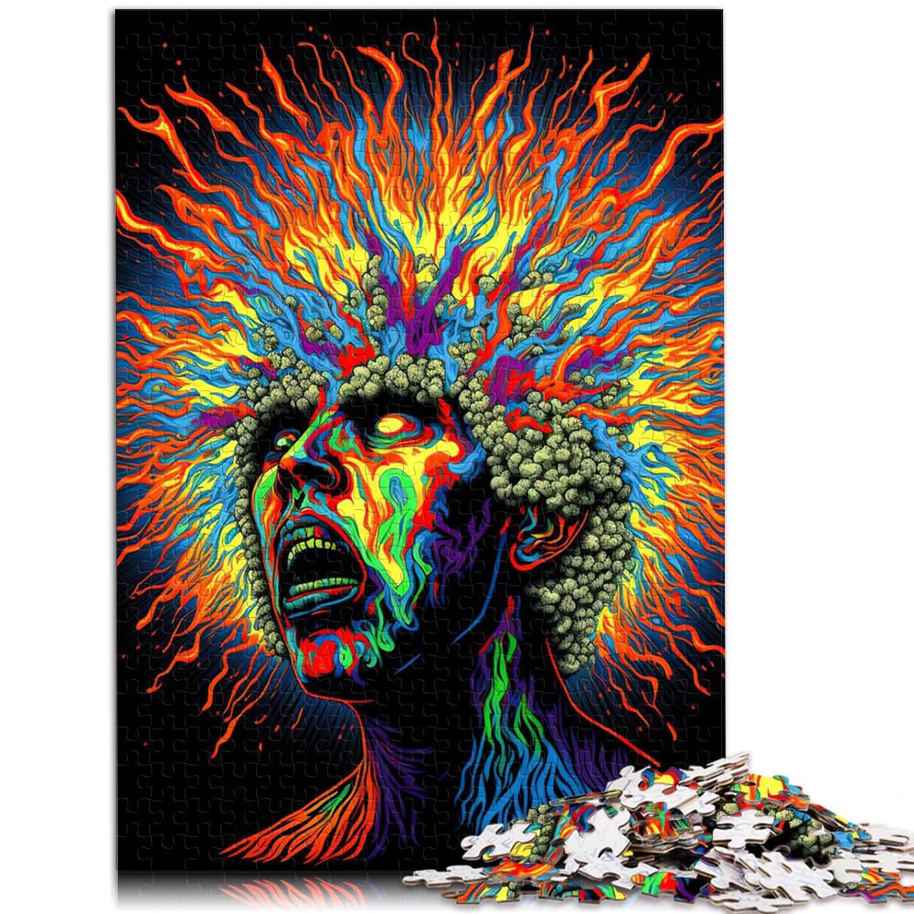 Puzzle für psychedelisches Gehirn, Puzzle 1000 Teile für Erwachsene, Holzpuzzle mit vollständig ineinander greifenden und zufällig geformten Teilen, 1000 Stück (50 x 75 cm)