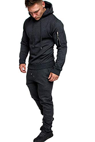 Amaci&Sons Herren Cargo Stil Sportanzug Jogginganzug Trainingsanzug Sporthose+Hoodie 1003 Anthrazit 3XL