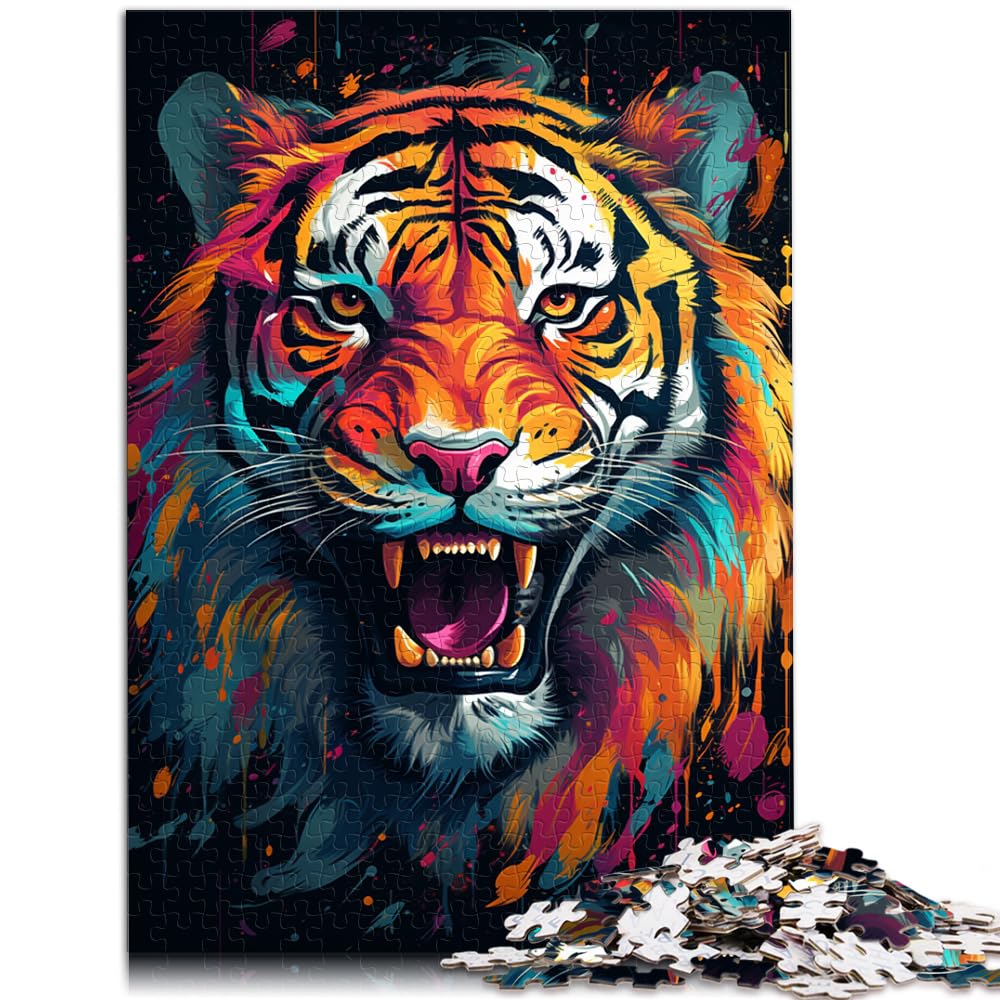 Puzzles als Geschenke, farbenfrohes psychedelisches Tiger-Puzzle mit Spritzfarbe, 1000-teiliges Puzzle für Erwachsene, Holzpuzzle, gutes Geschenk für 1000 Teile (50 x 75 cm)